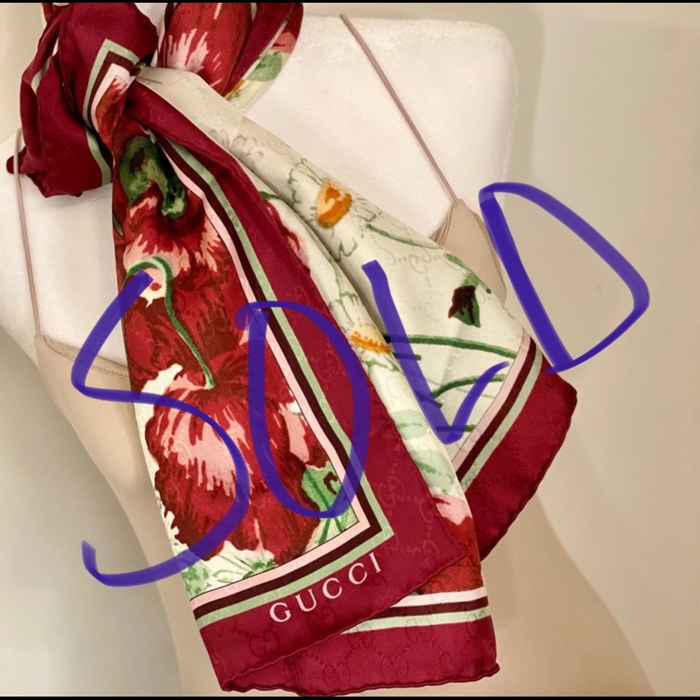 SOLD!! Red wine color theme Gucci silk scarf